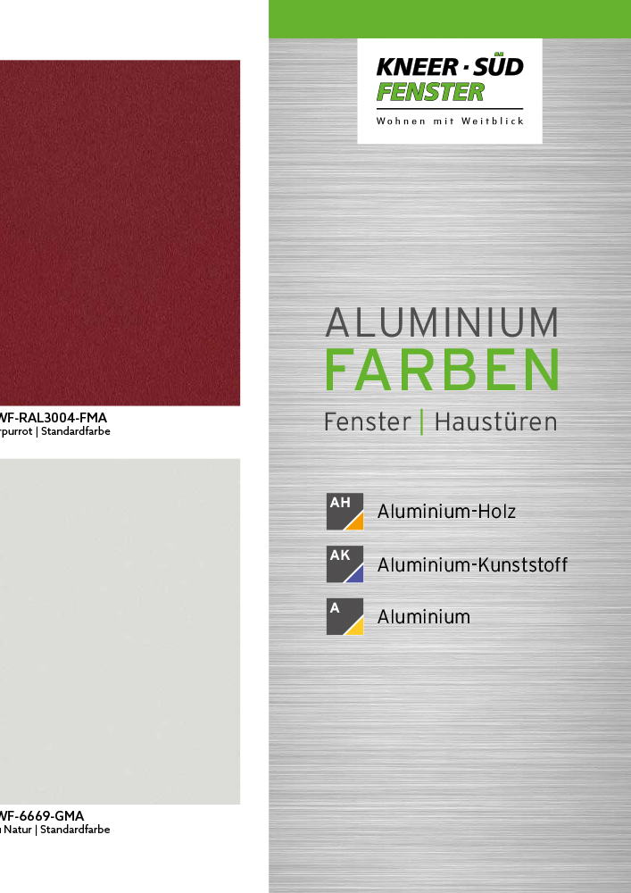 Katalogtitel Aluminium Farben für Fenster und Haustüren von Kneer Südfenster