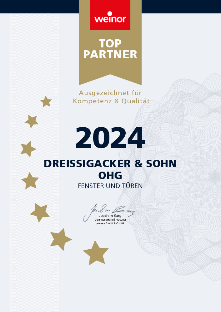 Urkunde Weinor Top Partner 2021
